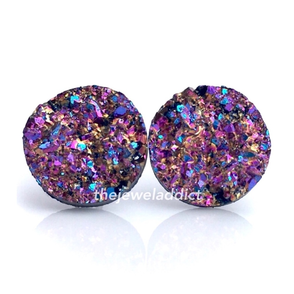3 for 15🎀magenta rainbow Druzy style chunky studs